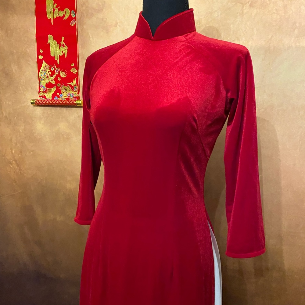 Red Velvet Ao Dai - traditional style - Picture 3 of 3